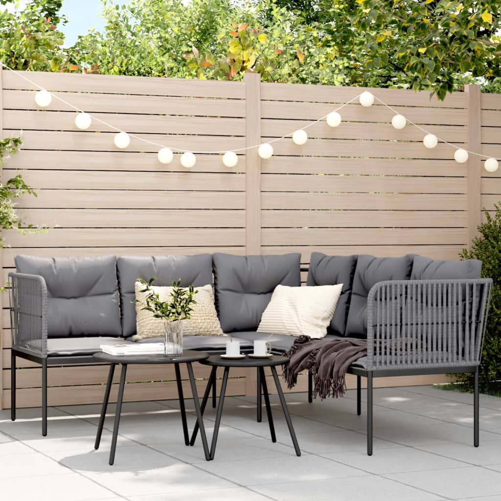 Tuinbank met kussens L-vormig staal en textileen zwart is nu te koop bij PeponiXL, paradijselijk wonen!
