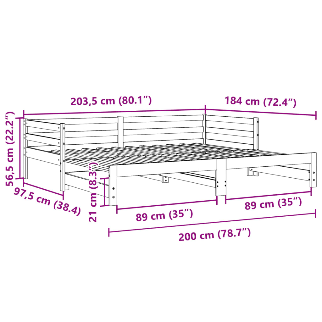 Slaapbank met onderschuifbed 90x200 cm massief grenenhout wit is nu te koop bij PeponiXL, paradijselijk wonen!