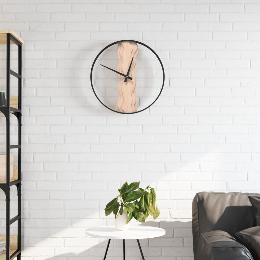 Wandklok Ø35 cm ijzer en eikenhout bruin is nu te koop bij PeponiXL, paradijselijk wonen!