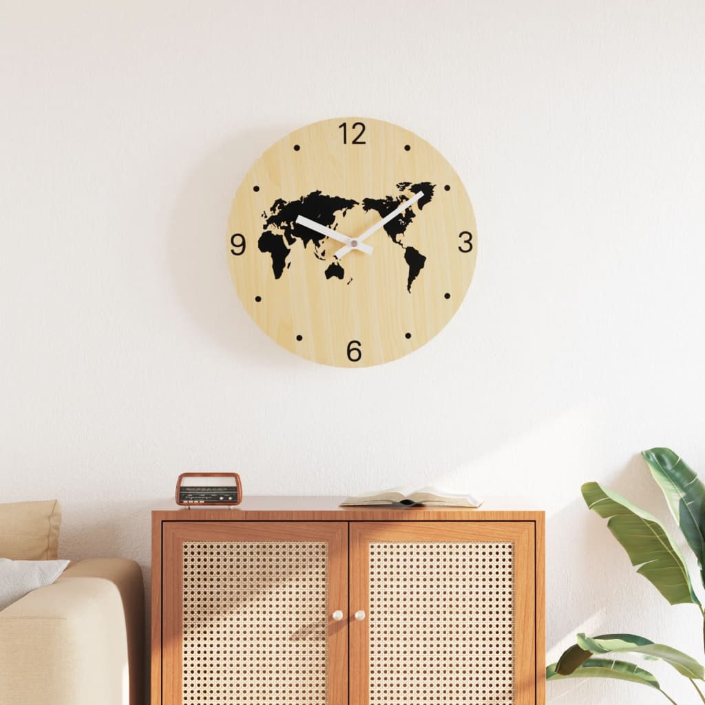 Wandklok Ø30 cm bewerkt hout geel en zwart is nu te koop bij PeponiXL, paradijselijk wonen!