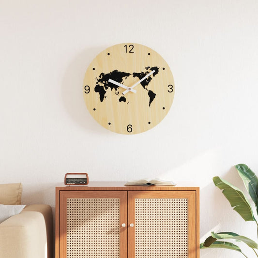 Wandklok Ø30 cm bewerkt hout geel en zwart is nu te koop bij PeponiXL, paradijselijk wonen!