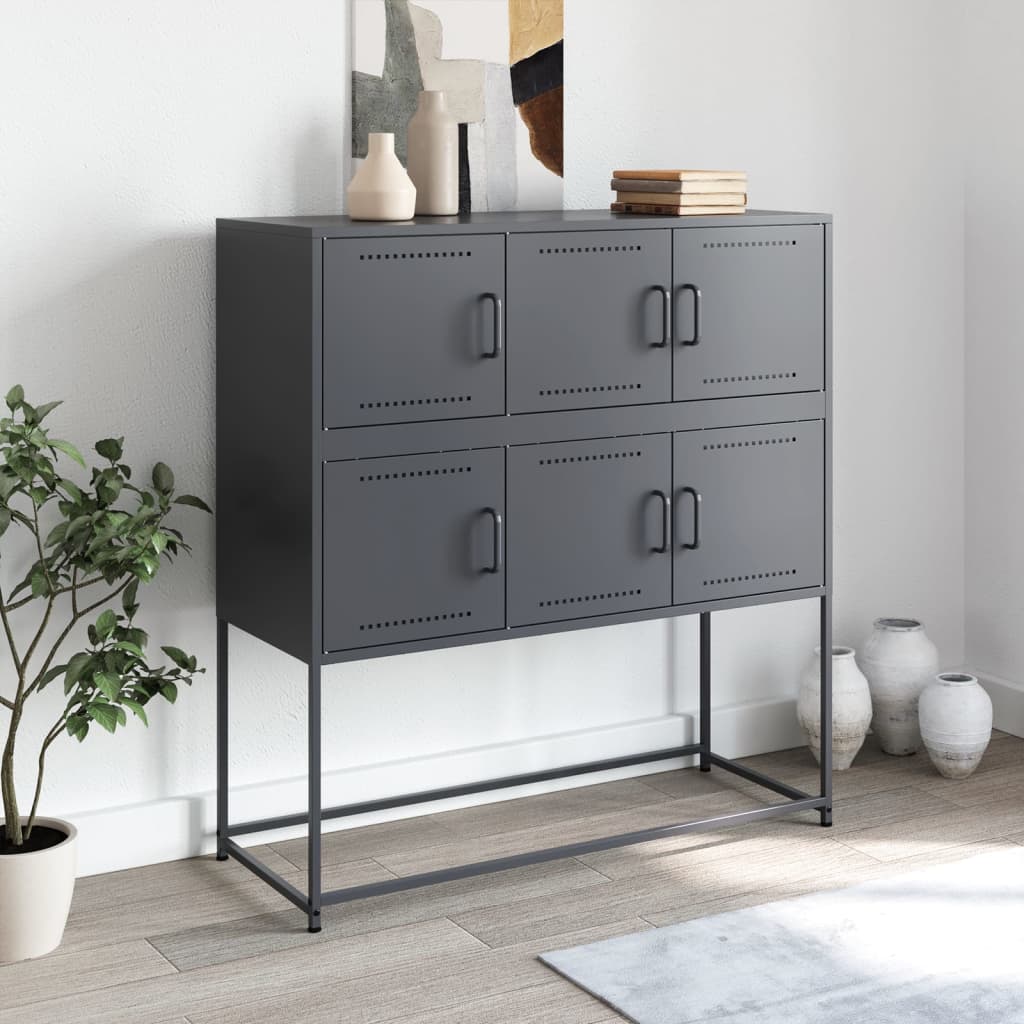 Dressoir 100,5x39x107 cm staal antracietkleurig is nu te koop bij PeponiXL, paradijselijk wonen!