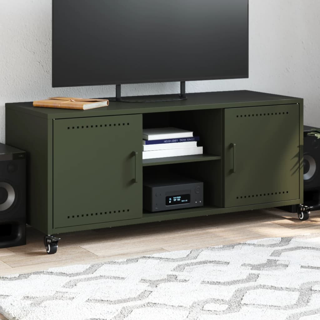 Tv-meubel 100,5x39x43,5 cm staal olijfgroen is nu te koop bij PeponiXL, paradijselijk wonen!