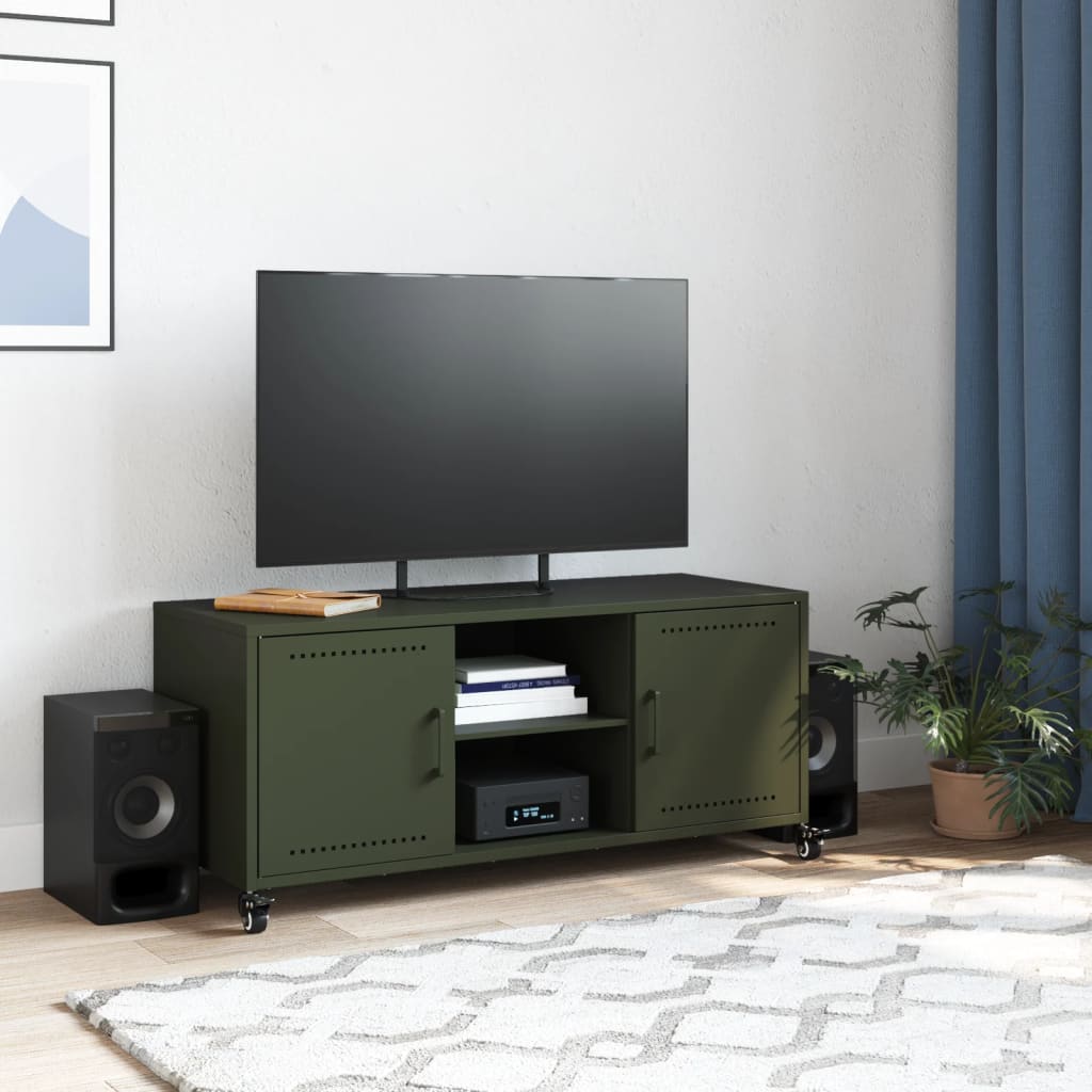 Tv-meubel 100,5x39x43,5 cm staal olijfgroen is nu te koop bij PeponiXL, paradijselijk wonen!