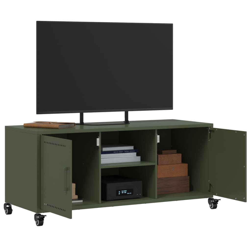 Tv-meubel 100,5x39x43,5 cm staal olijfgroen is nu te koop bij PeponiXL, paradijselijk wonen!