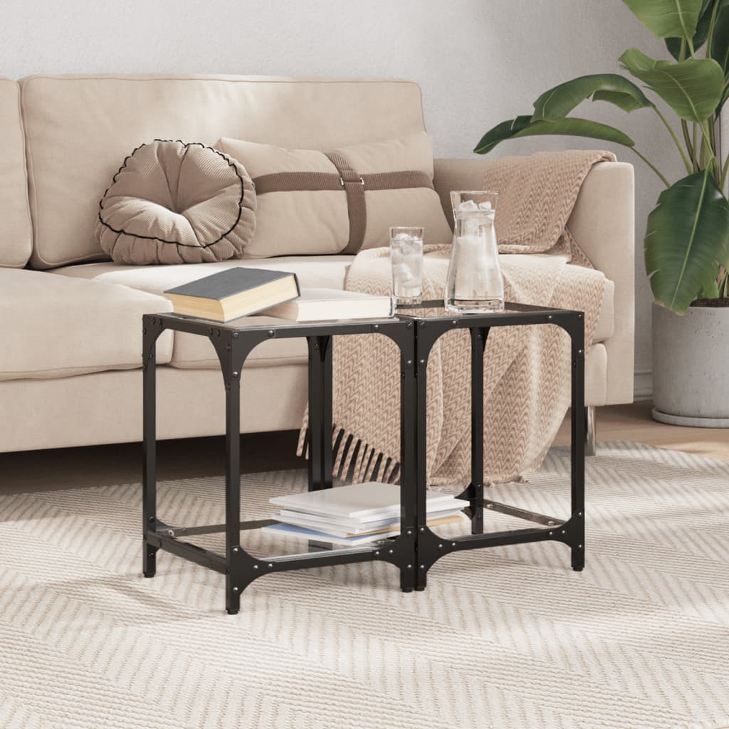 Salontafels 2 st met transparant glazen blad 30x30x40 cm staal is nu te koop bij PeponiXL, paradijselijk wonen!