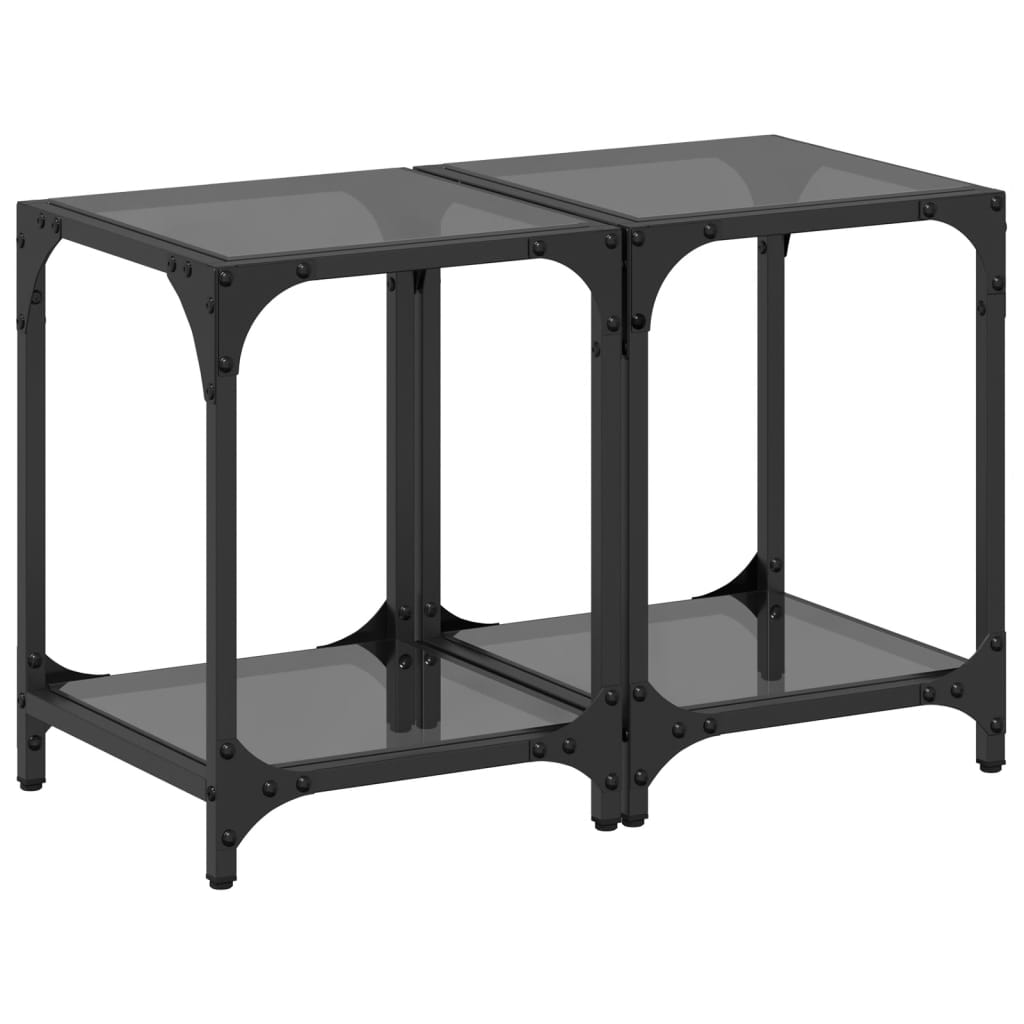 Salontafels 2 st met zwart glazen blad 30x30x40 cm staal is nu te koop bij PeponiXL, paradijselijk wonen!