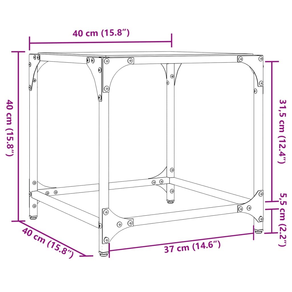 Salontafel met transparant glazen blad 40x40x40 cm staal is nu te koop bij PeponiXL, paradijselijk wonen!
