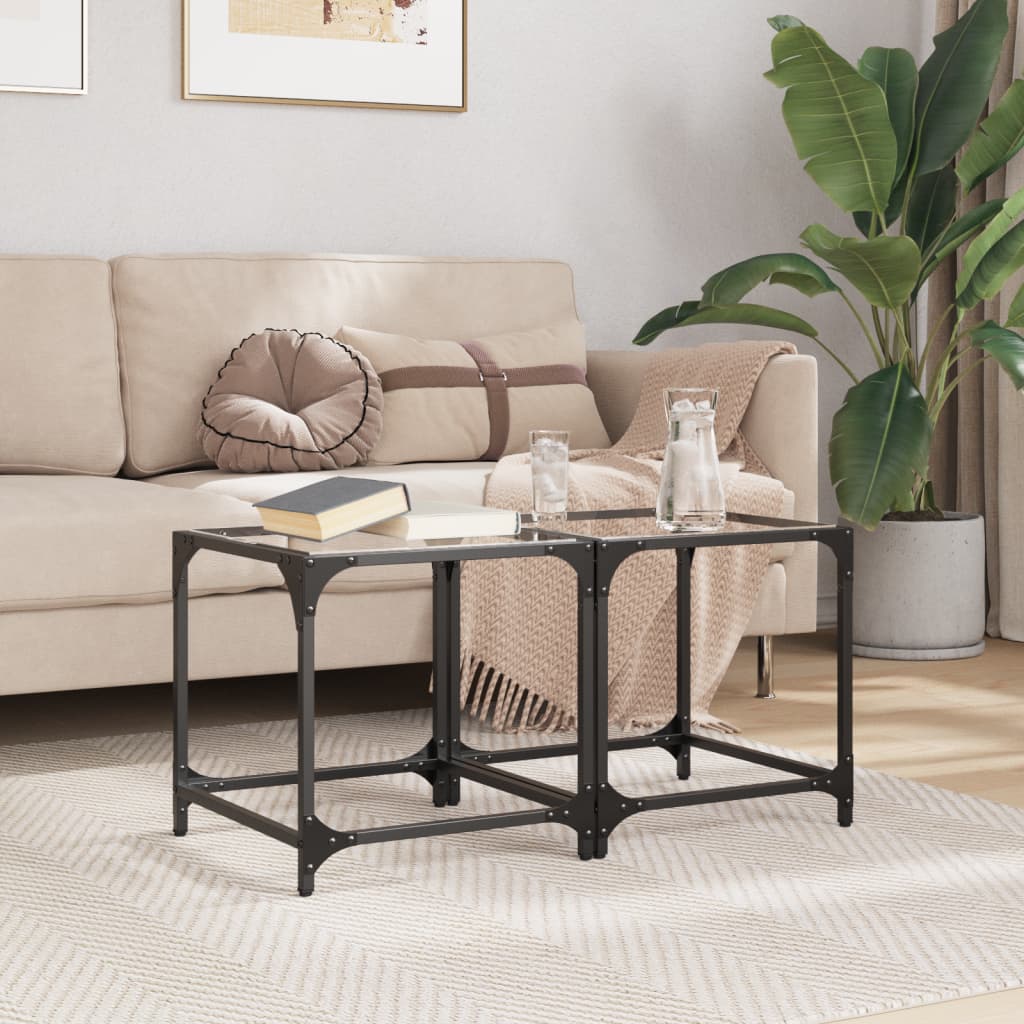 Salontafels 2 st met transparant glazen blad 40x40x40 cm staal is nu te koop bij PeponiXL, paradijselijk wonen!