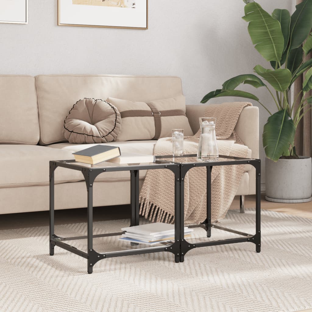 Salontafels 2 st met transparant glazen blad 40x40x40 cm staal is nu te koop bij PeponiXL, paradijselijk wonen!