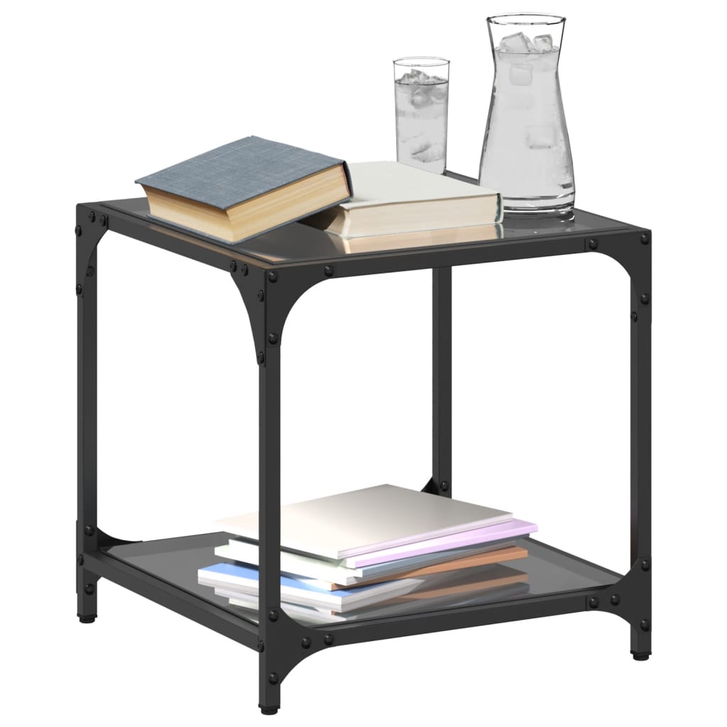 Salontafel met zwart glazen blad 40x40x40 cm staal is nu te koop bij PeponiXL, paradijselijk wonen!