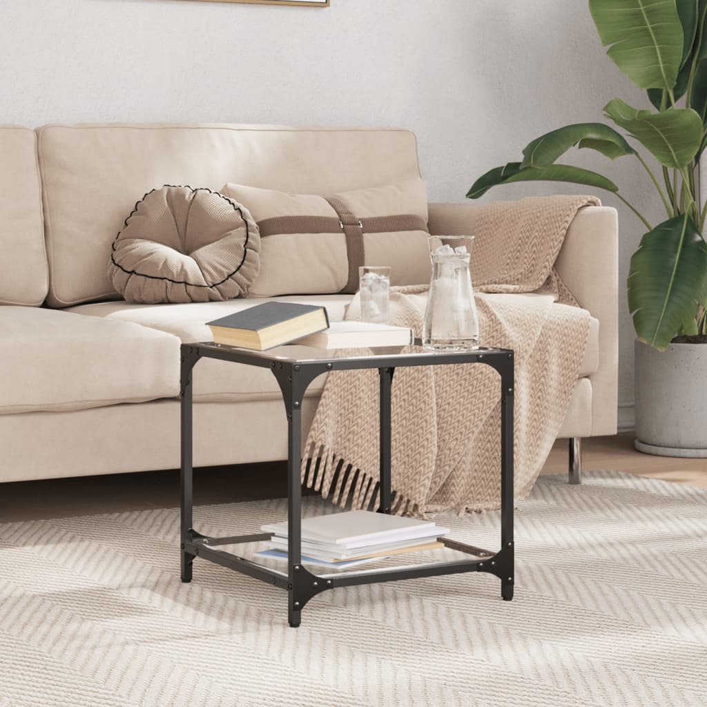 Salontafel met zwart glazen blad 40x40x40 cm staal is nu te koop bij PeponiXL, paradijselijk wonen!