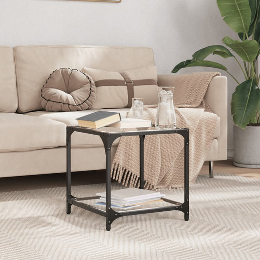 Salontafel met zwart glazen blad 40x40x40 cm staal is nu te koop bij PeponiXL, paradijselijk wonen!