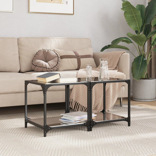 Salontafels 2 st met zwart glazen blad 40x40x40 cm staal is nu te koop bij PeponiXL, paradijselijk wonen!