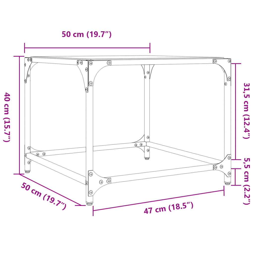 Salontafel met transparant glazen blad 50x50x40 cm staal is nu te koop bij PeponiXL, paradijselijk wonen!