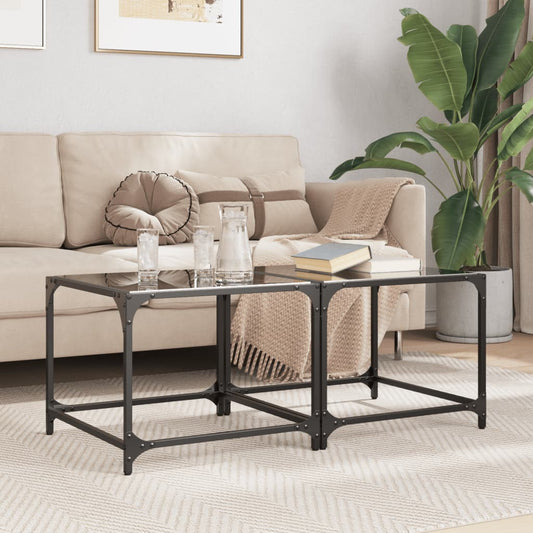 Salontafels 2 st met zwart glazen blad 50x50x40 cm staal is nu te koop bij PeponiXL, paradijselijk wonen!