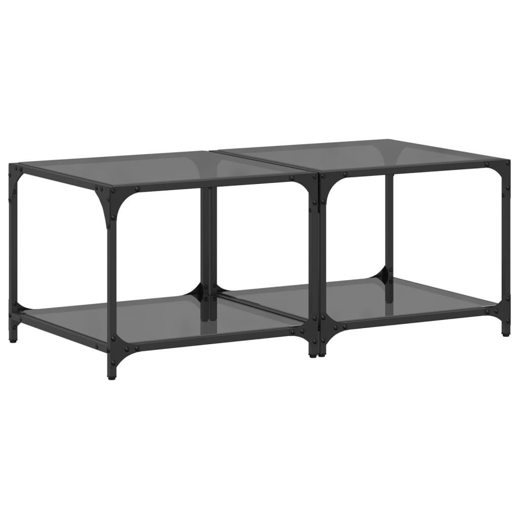 Salontafels 2 st met zwart glazen blad 50x50x40 cm staal is nu te koop bij PeponiXL, paradijselijk wonen!