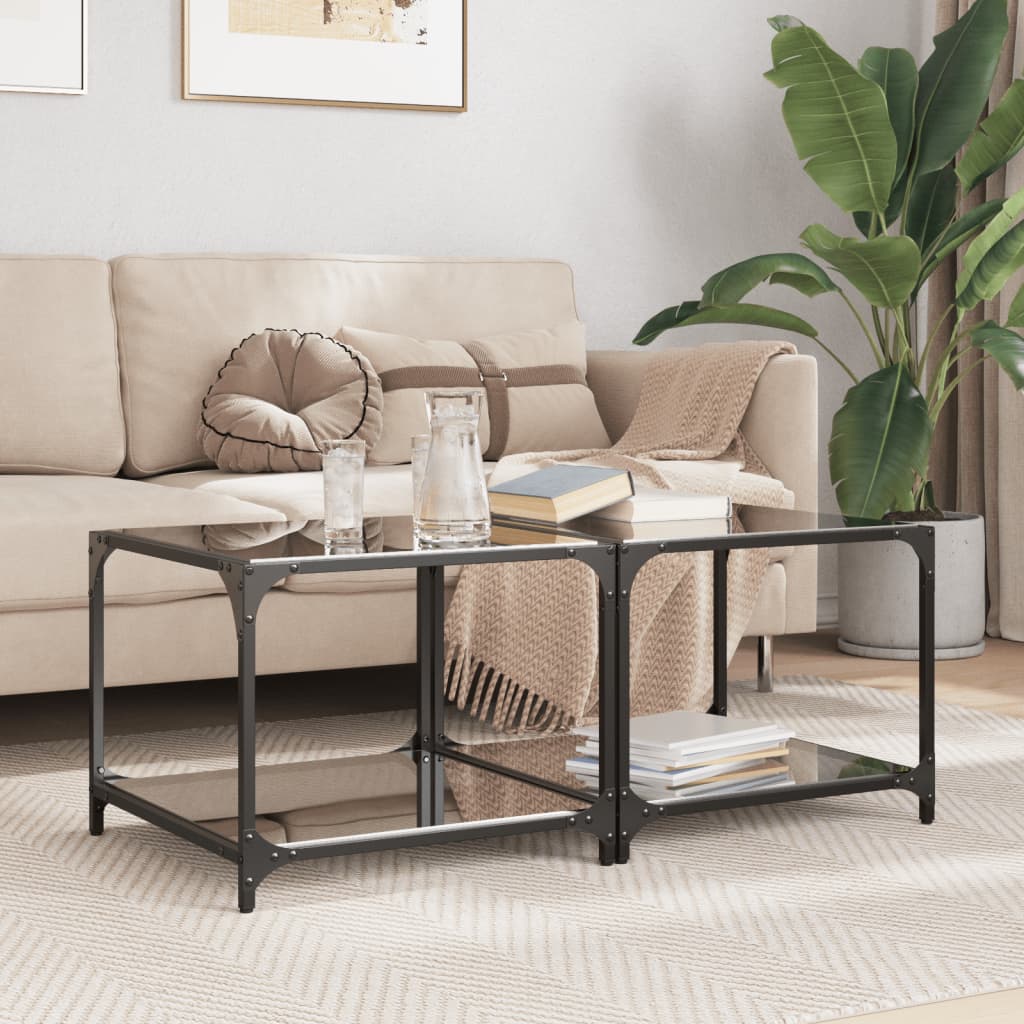 Salontafels 2 st met zwart glazen blad 50x50x40 cm staal is nu te koop bij PeponiXL, paradijselijk wonen!
