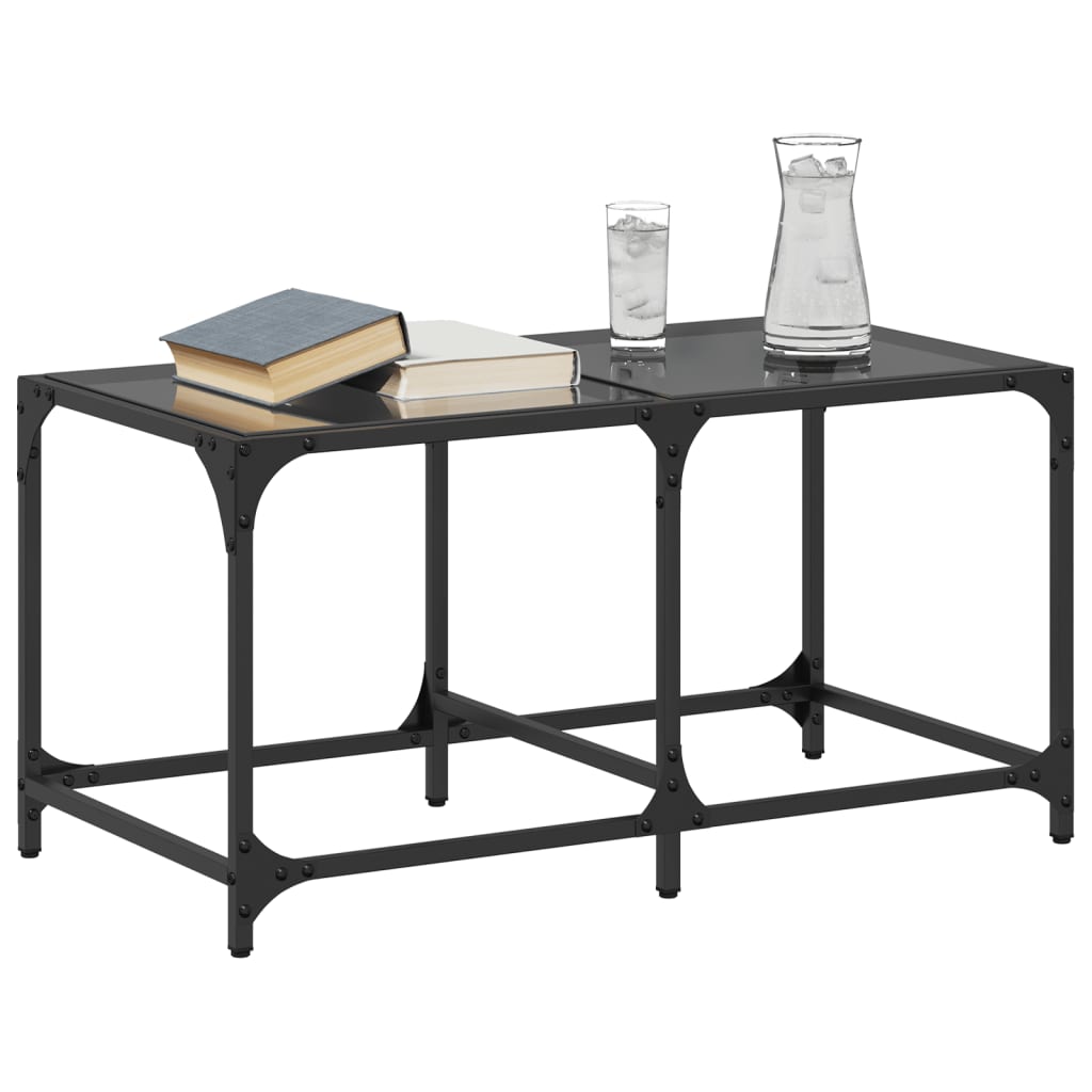 Salontafel met zwart glazen blad 78,5x40x40 cm staal is nu te koop bij PeponiXL, paradijselijk wonen!