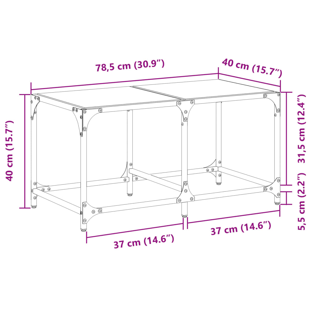 Salontafel met zwart glazen blad 78,5x40x40 cm staal is nu te koop bij PeponiXL, paradijselijk wonen!