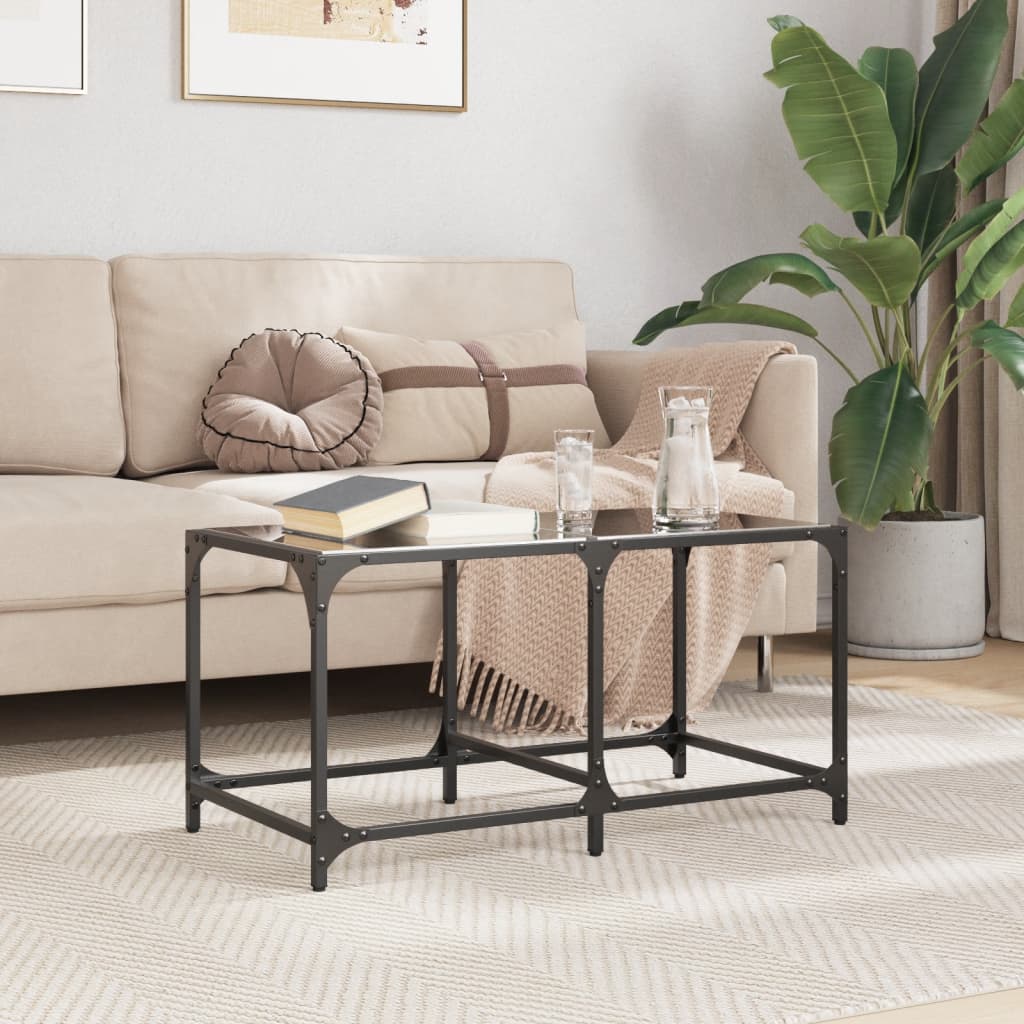 Salontafel met zwart glazen blad 78,5x40x40 cm staal is nu te koop bij PeponiXL, paradijselijk wonen!