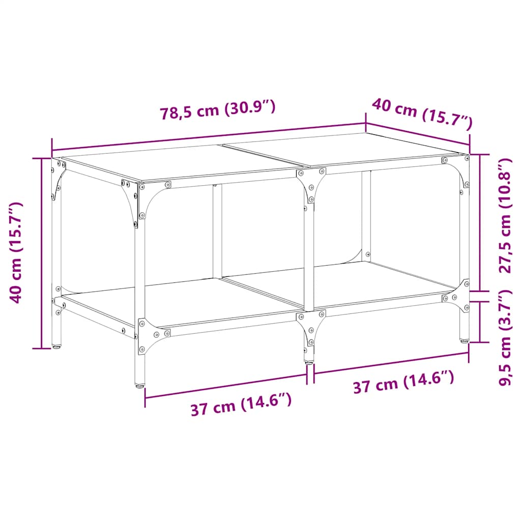 Salontafel met transparant glazen blad 78,5x40x40 cm staal is nu te koop bij PeponiXL, paradijselijk wonen!