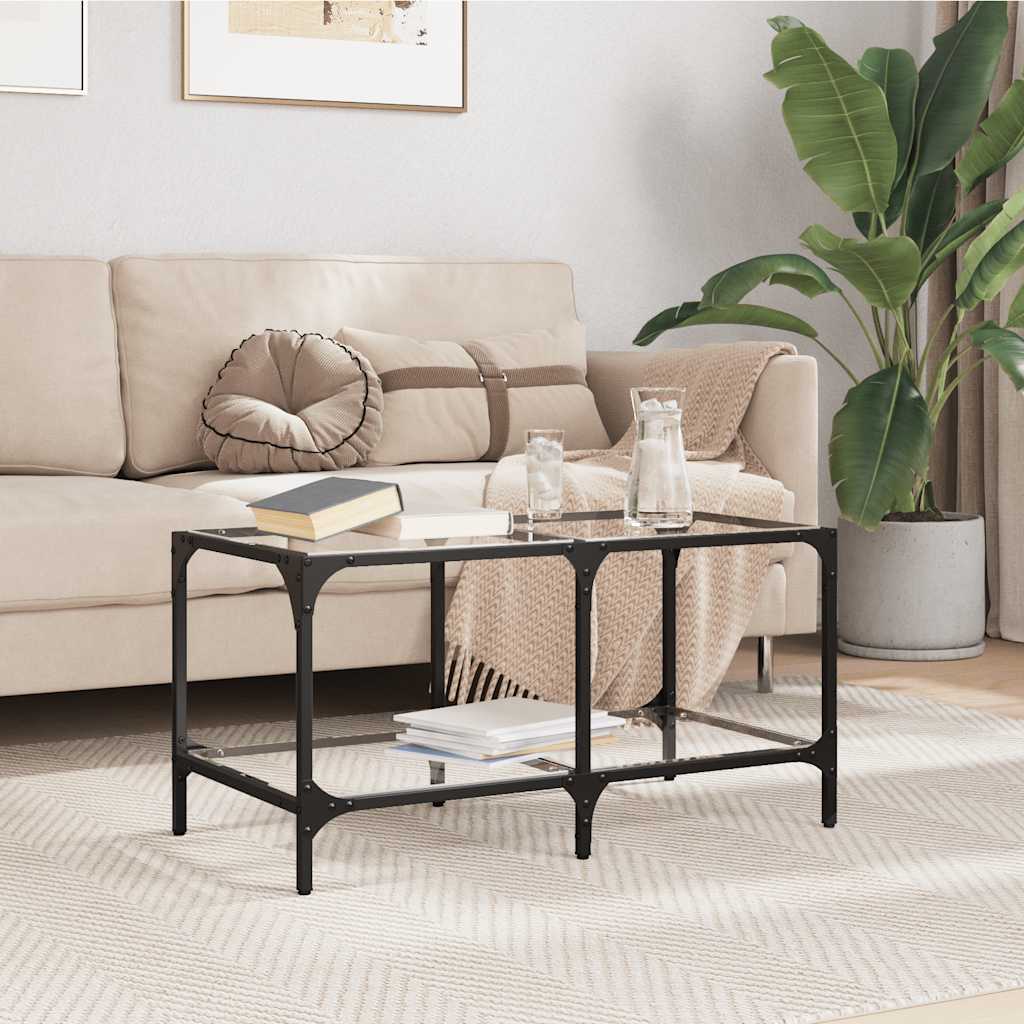 Salontafel met transparant glazen blad 78,5x40x40 cm staal is nu te koop bij PeponiXL, paradijselijk wonen!
