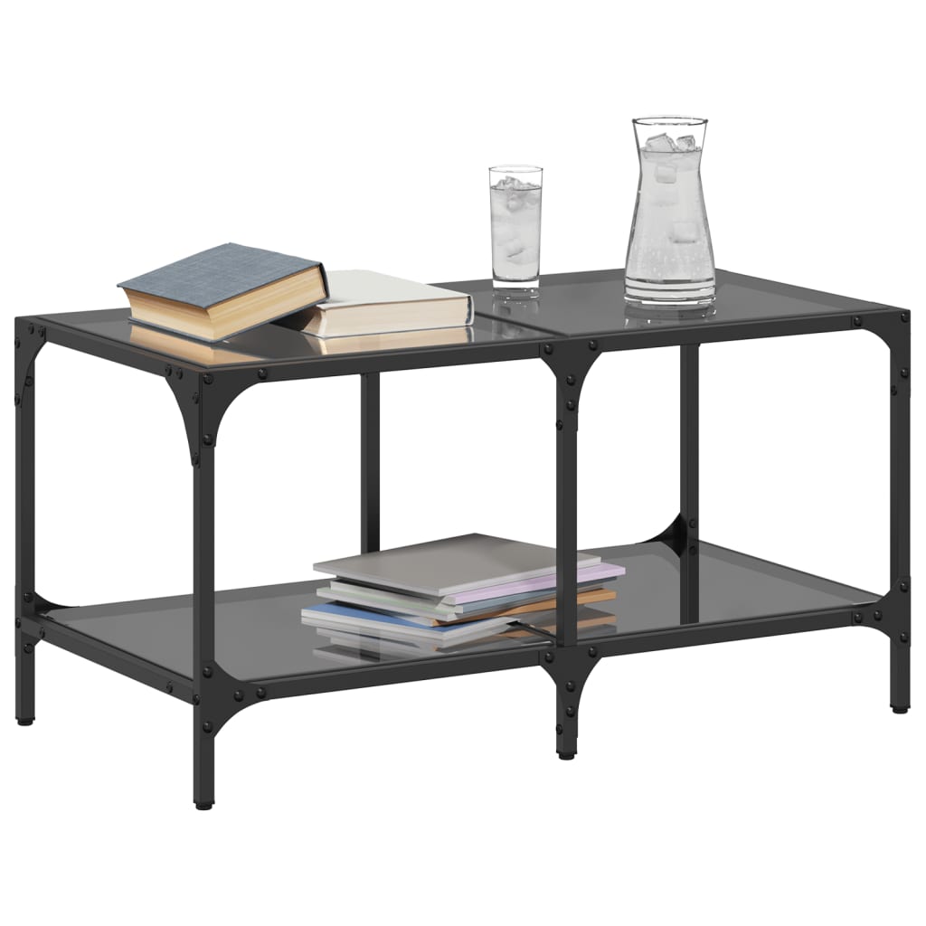 Salontafel met zwart glazen blad 78,5x40x40 cm staal is nu te koop bij PeponiXL, paradijselijk wonen!
