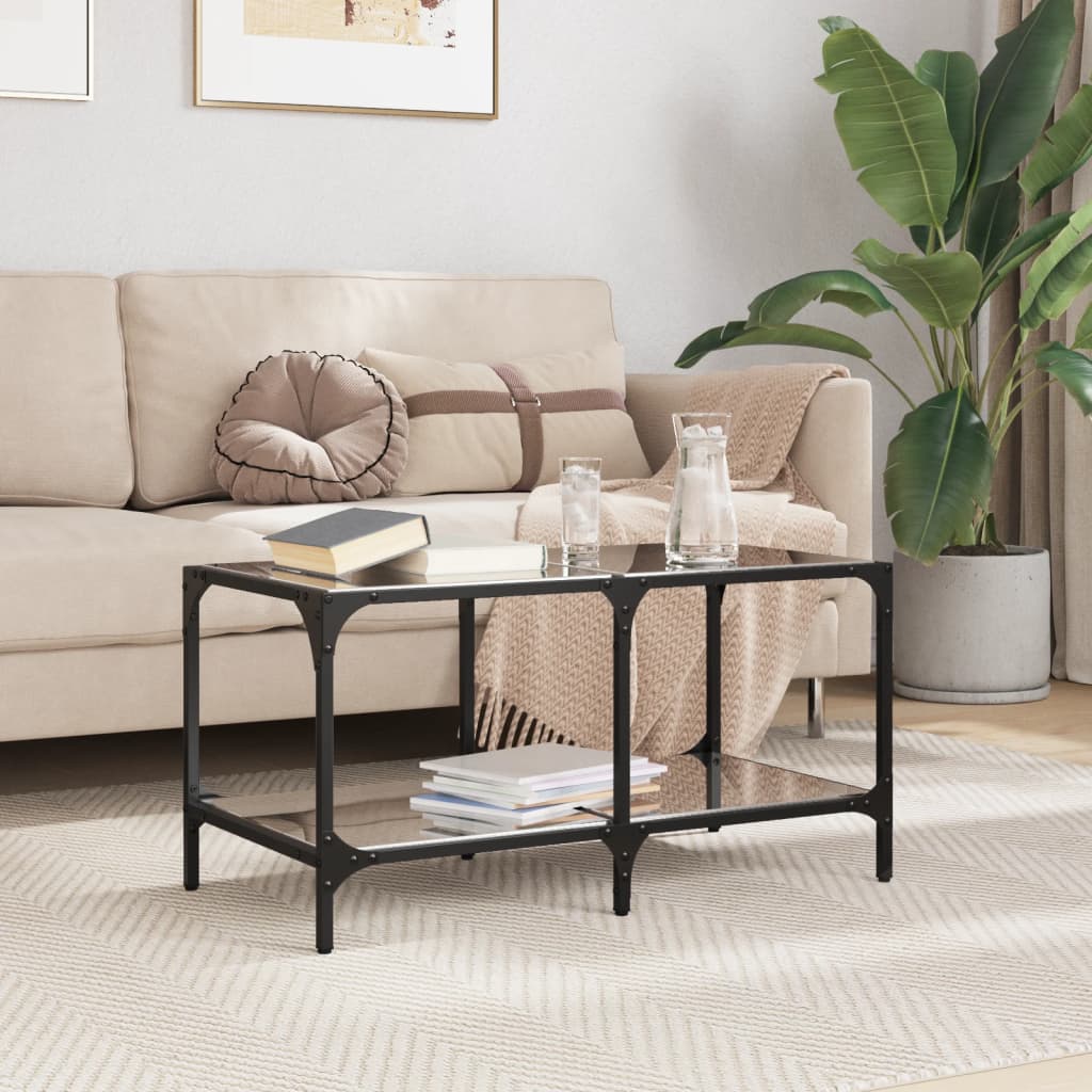 Salontafel met zwart glazen blad 78,5x40x40 cm staal is nu te koop bij PeponiXL, paradijselijk wonen!