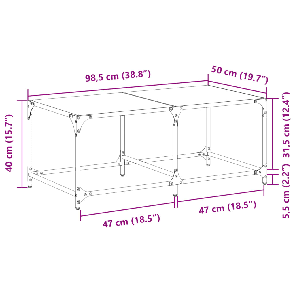 Salontafel met transparant glazen blad 98,5x50x40 cm staal is nu te koop bij PeponiXL, paradijselijk wonen!