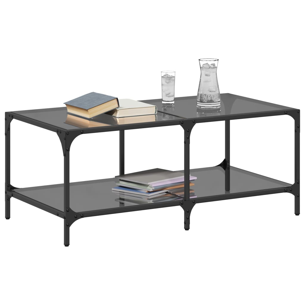 Salontafel met zwart glazen blad 98,5x50x40 cm staal is nu te koop bij PeponiXL, paradijselijk wonen!