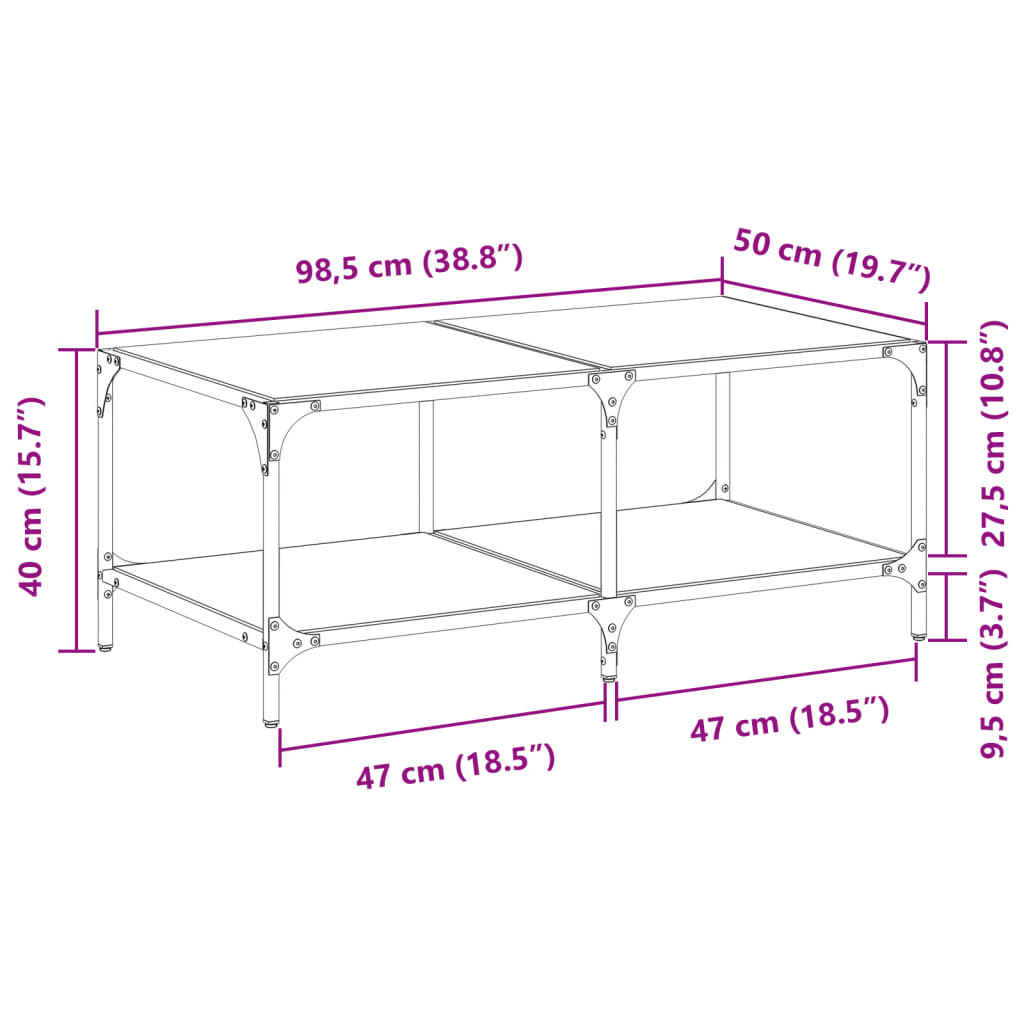 Salontafel met zwart glazen blad 98,5x50x40 cm staal is nu te koop bij PeponiXL, paradijselijk wonen!