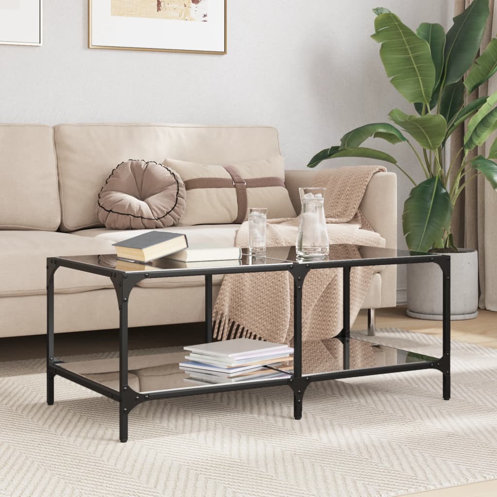 Salontafel met zwart glazen blad 98,5x50x40 cm staal is nu te koop bij PeponiXL, paradijselijk wonen!