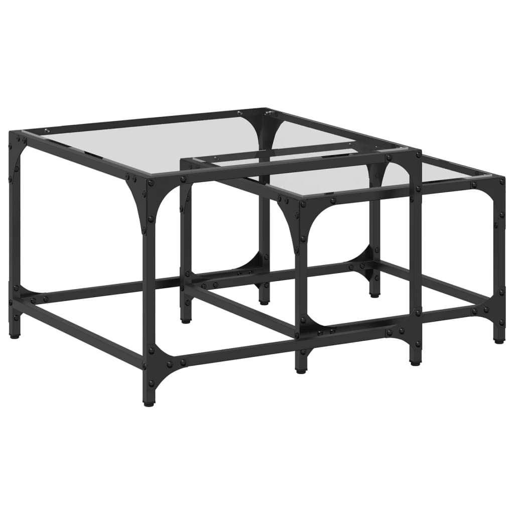 2-delige Tafeltjesset met transparant glazen blad staal is nu te koop bij PeponiXL, paradijselijk wonen!
