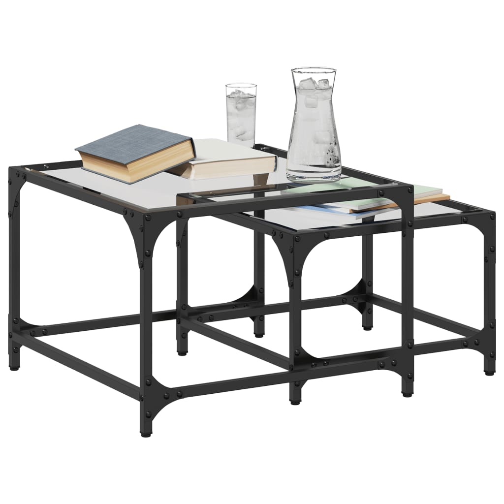 2-delige Tafeltjesset met transparant glazen blad staal is nu te koop bij PeponiXL, paradijselijk wonen!