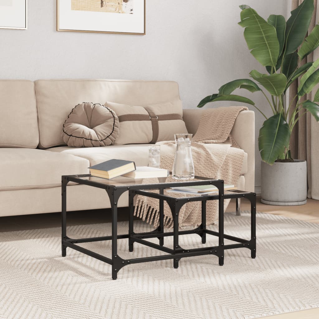 2-delige Tafeltjesset met transparant glazen blad staal is nu te koop bij PeponiXL, paradijselijk wonen!