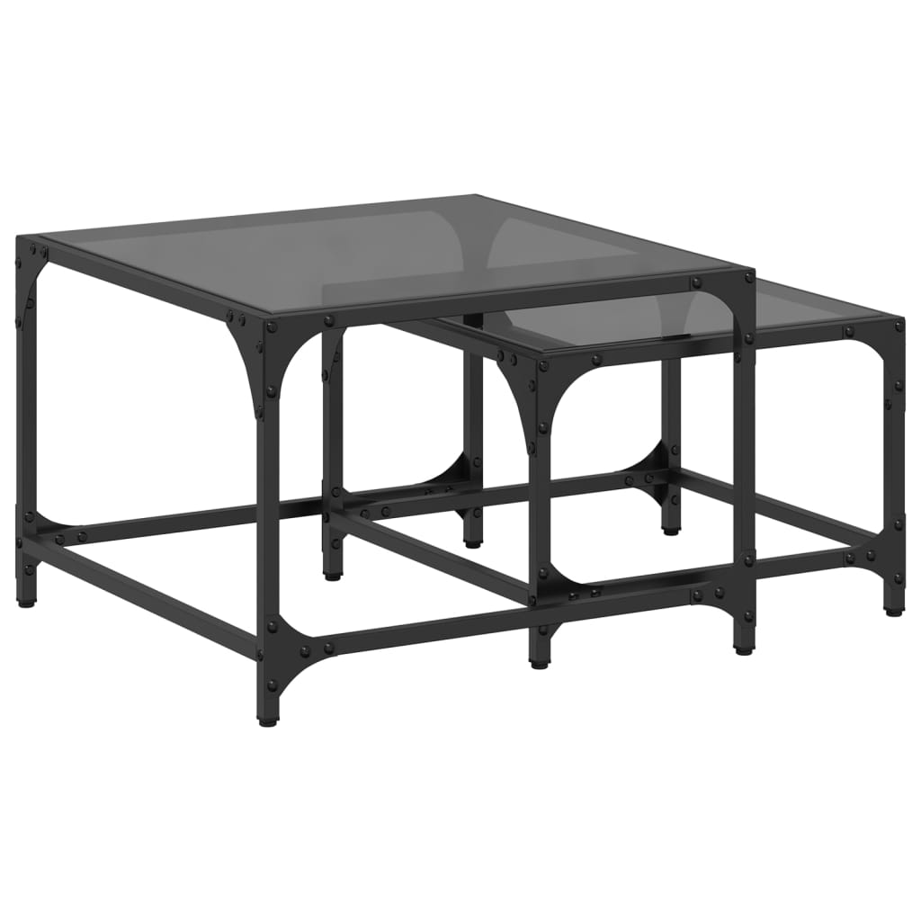 2-delige Tafeltjesset met zwart glazen blad staal is nu te koop bij PeponiXL, paradijselijk wonen!