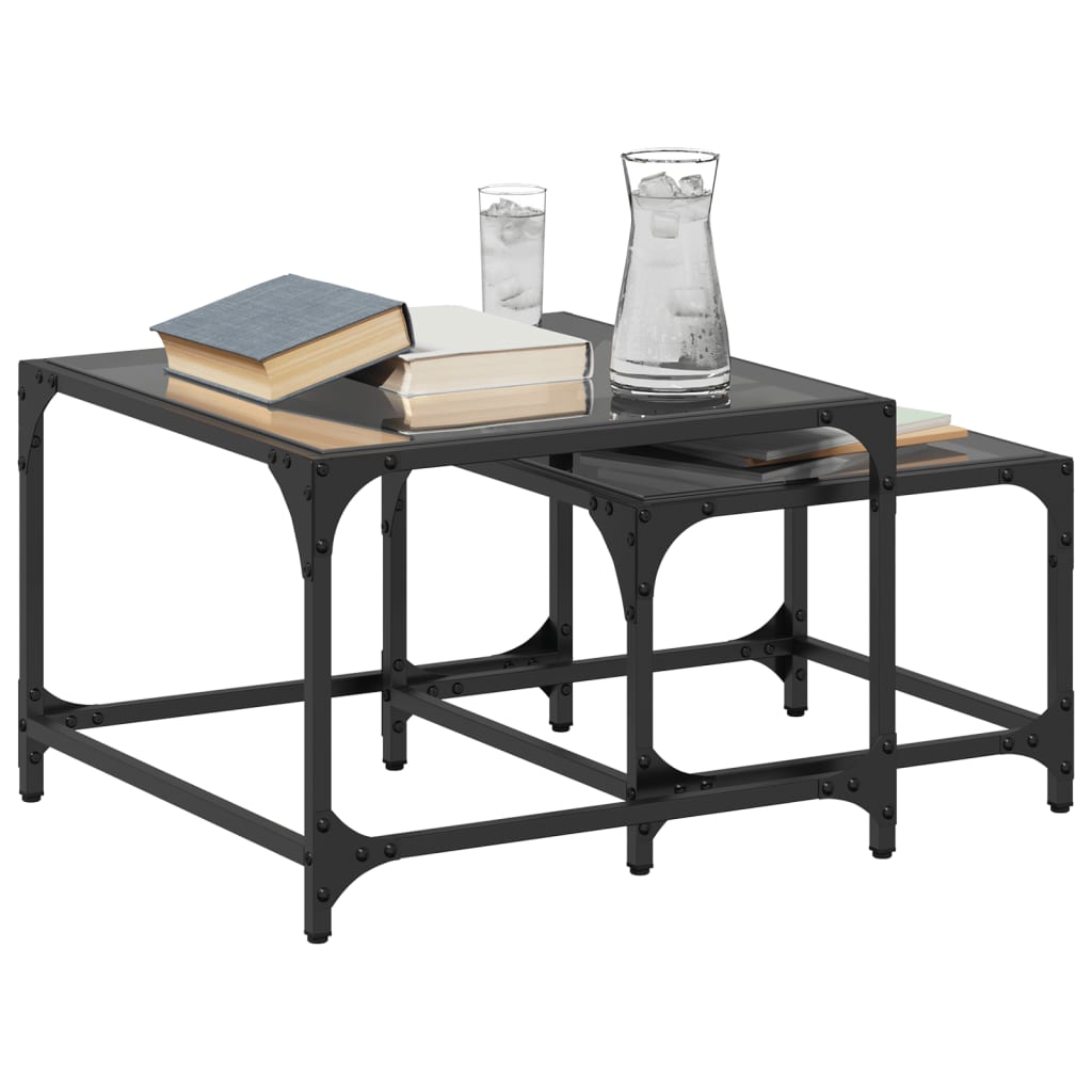 2-delige Tafeltjesset met zwart glazen blad staal is nu te koop bij PeponiXL, paradijselijk wonen!