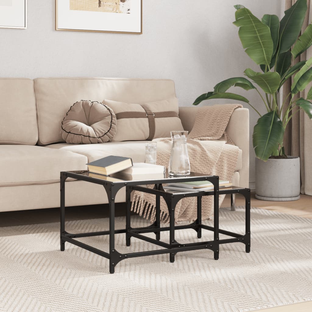 2-delige Tafeltjesset met zwart glazen blad staal is nu te koop bij PeponiXL, paradijselijk wonen!