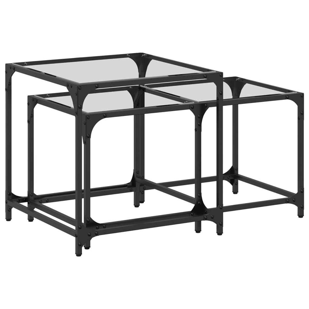 2-delige Tafeltjesset met transparant glazen blad staal is nu te koop bij PeponiXL, paradijselijk wonen!