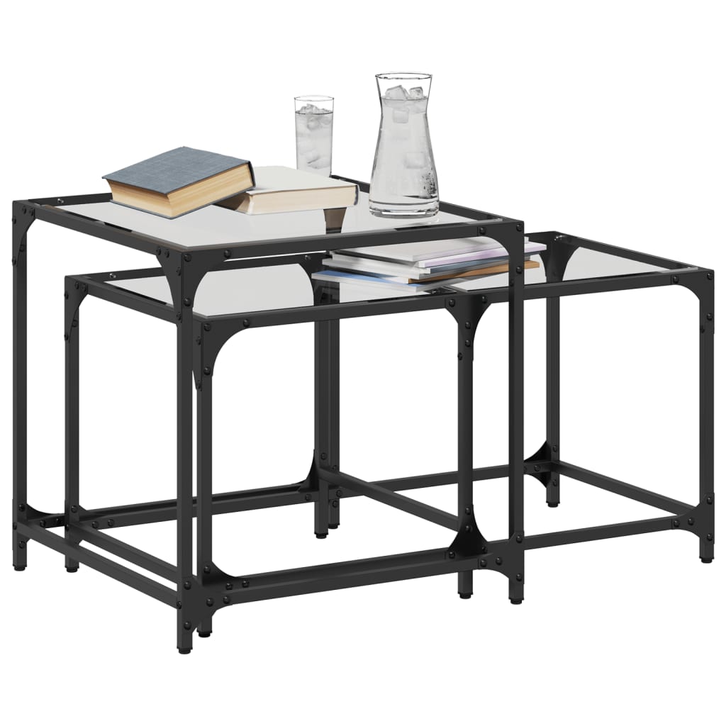 2-delige Tafeltjesset met transparant glazen blad staal is nu te koop bij PeponiXL, paradijselijk wonen!