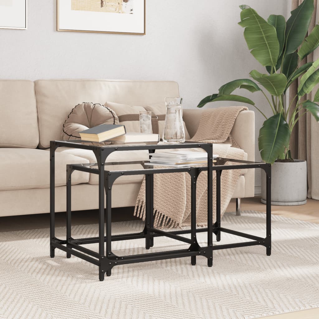 2-delige Tafeltjesset met transparant glazen blad staal is nu te koop bij PeponiXL, paradijselijk wonen!