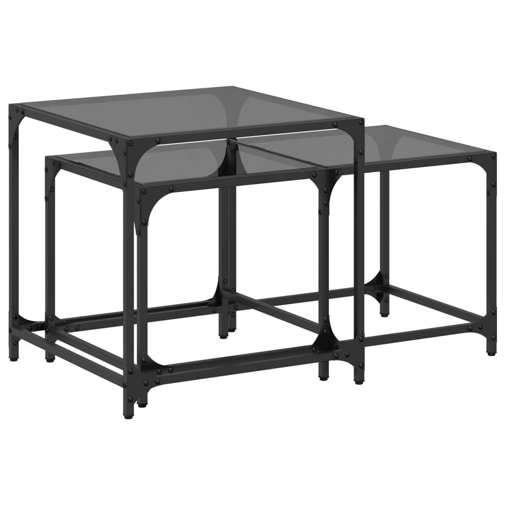 2-delige Tafeltjesset met zwart glazen blad staal is nu te koop bij PeponiXL, paradijselijk wonen!