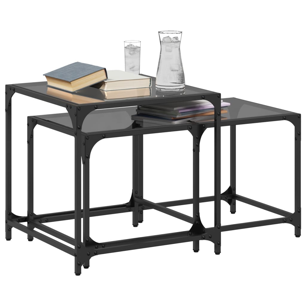 2-delige Tafeltjesset met zwart glazen blad staal is nu te koop bij PeponiXL, paradijselijk wonen!