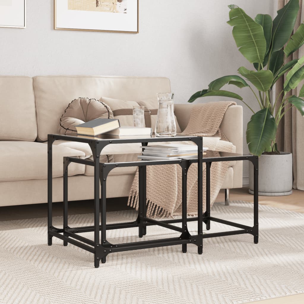 2-delige Tafeltjesset met zwart glazen blad staal is nu te koop bij PeponiXL, paradijselijk wonen!