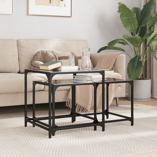 2-delige Tafeltjesset met zwart glazen blad staal is nu te koop bij PeponiXL, paradijselijk wonen!