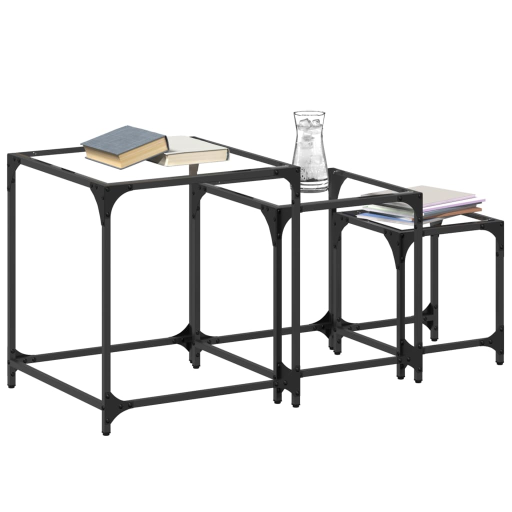 3-delige Tafeltjesset met transparant glazen blad staal is nu te koop bij PeponiXL, paradijselijk wonen!
