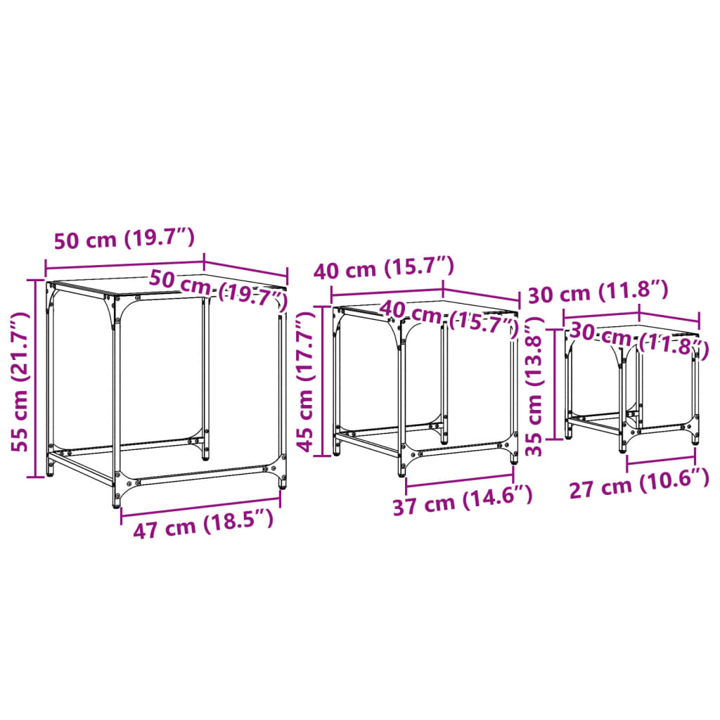 3-delige Tafeltjesset met transparant glazen blad staal is nu te koop bij PeponiXL, paradijselijk wonen!