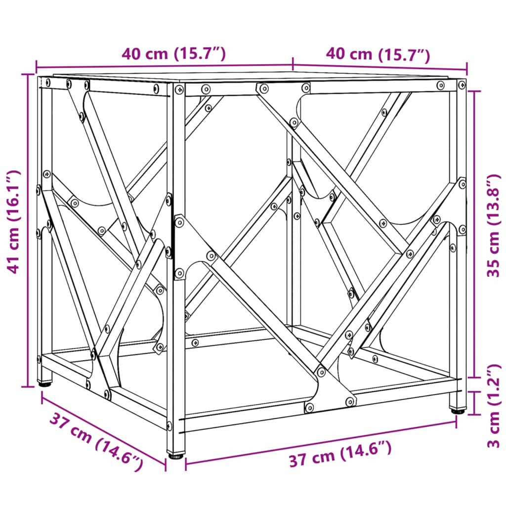 Salontafel met transparant glazen blad 40x40x41 cm staal is nu te koop bij PeponiXL, paradijselijk wonen!