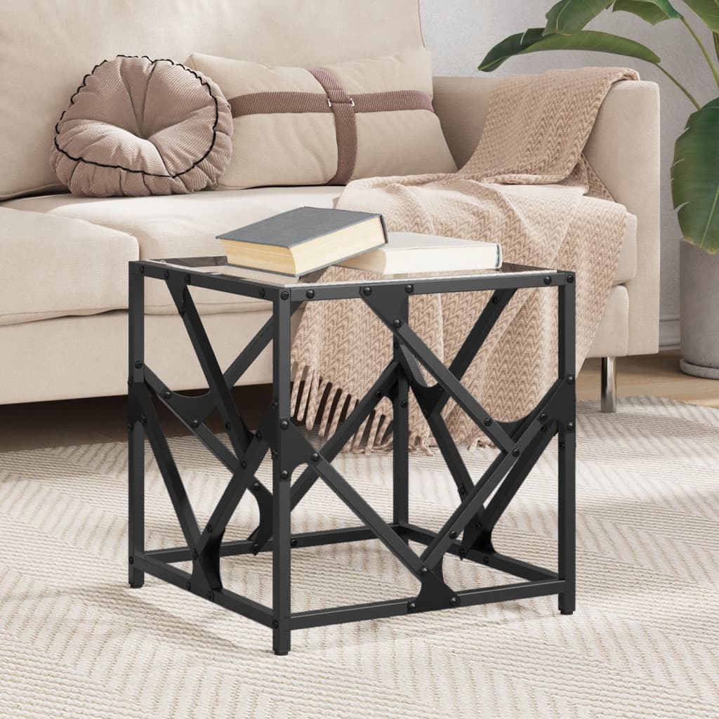 Salontafel met transparant glazen blad 40x40x41 cm staal is nu te koop bij PeponiXL, paradijselijk wonen!